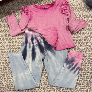 Splendid toddler girl Pink Ruffle Sleeve Top with Tie-Dye Leggings Set